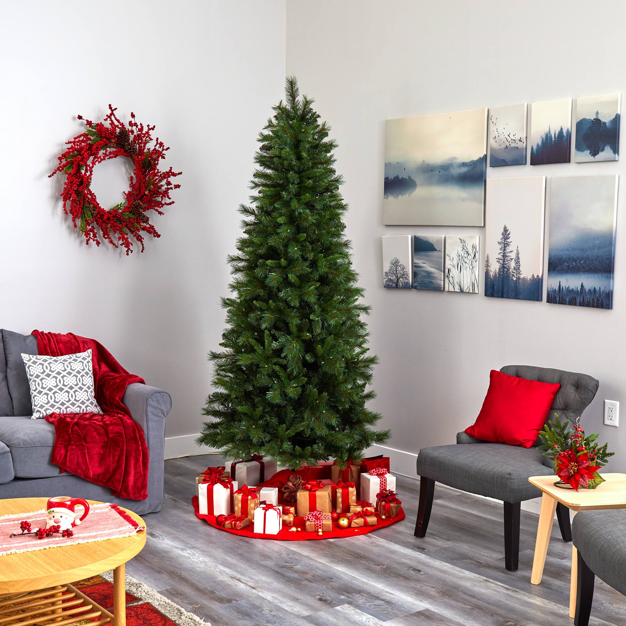 7.5ft. Pre-Lit West Virginia Mountain Pine Artificial Christmas Tree, Clear LED Lights